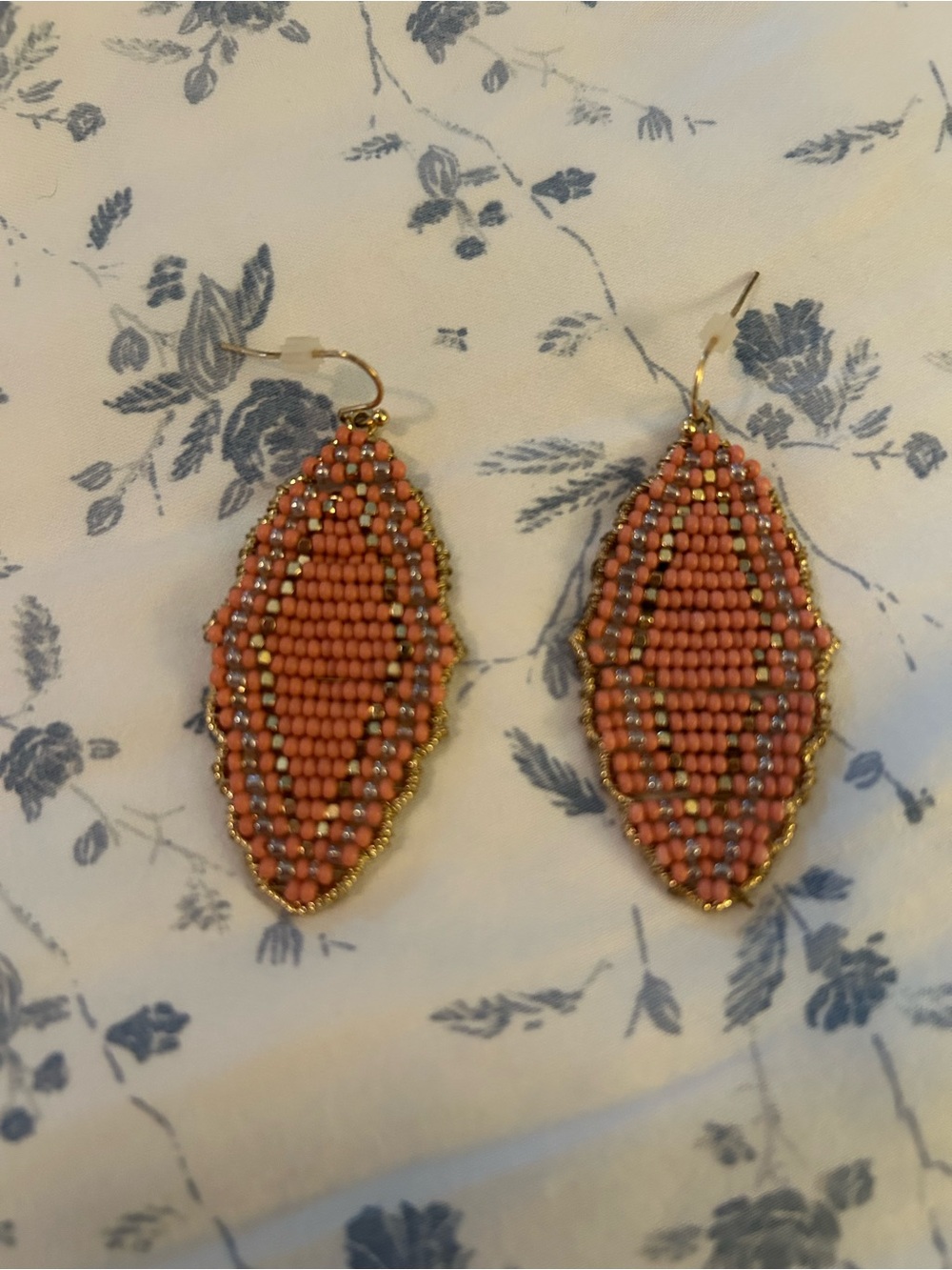 Handcrafted Coral Beaded Drop Earrings by